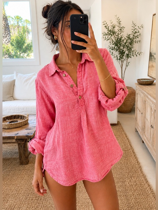Sigrid Olsen Tops - Sigrid Olsen pink 100% linen button up top/shirt. Size Xs